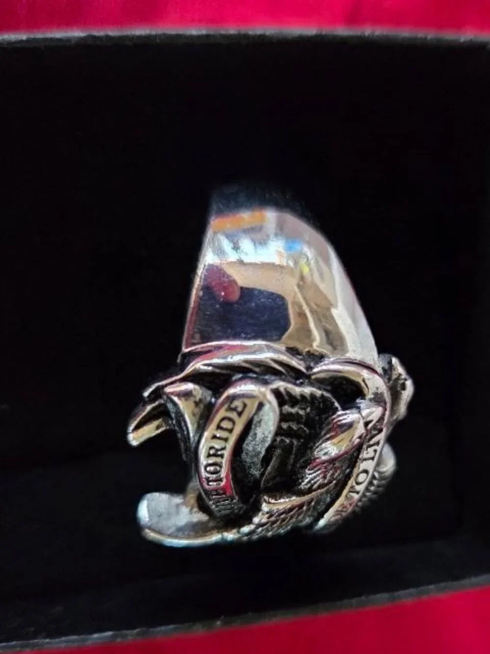 Mens Stainless Steel Biker Ring Size 14 | Live to Ride Ride to Live Ring